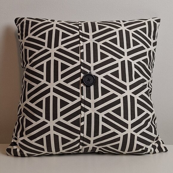 Handmade Black and White Pillow and Pillow Cover with Geometric Pattern - Picture 2 of 4